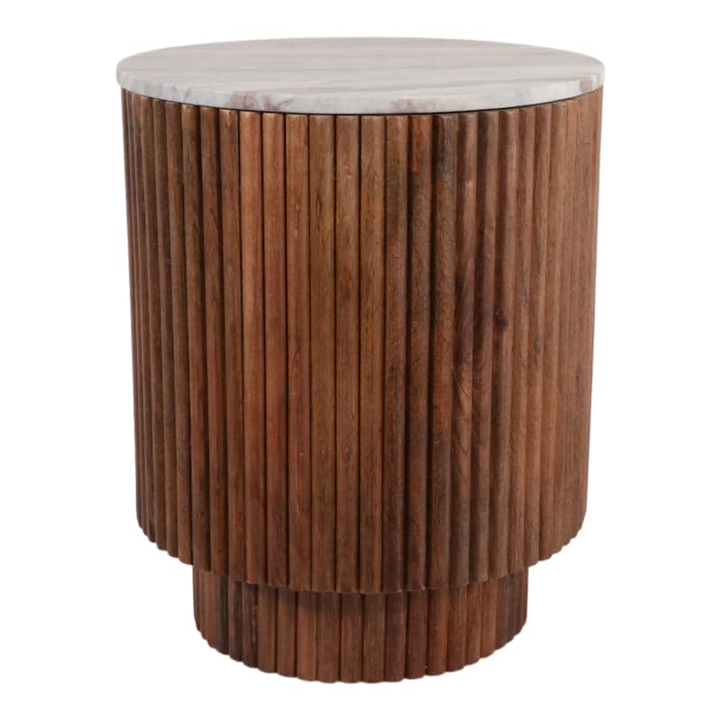 Mango Wood Marble Accent Table Marble Top Fluted Base - 20" Ivory - 16" x 16" x 20"