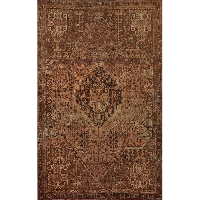 Qashqai Persian Antique Rug Hand-Knotted Vegetable Dye Wool Carpet - 4'8"x 7'9"