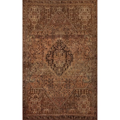 Qashqai Persian Antique Rug Hand-Knotted Vegetable Dye Wool Carpet - 4'8"x 7'9"