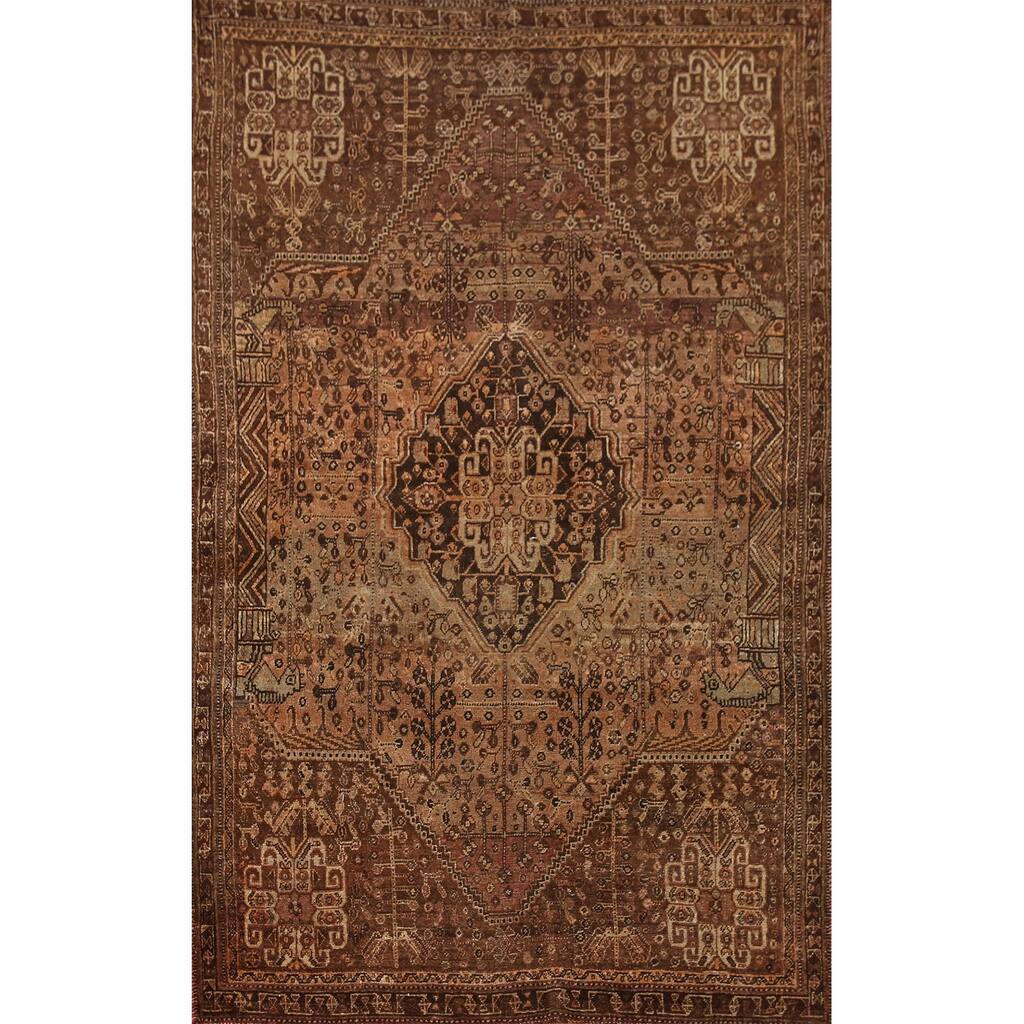 Qashqai Persian Antique Rug Hand-Knotted Vegetable Dye Wool Carpet - 4'8"x 7'9"