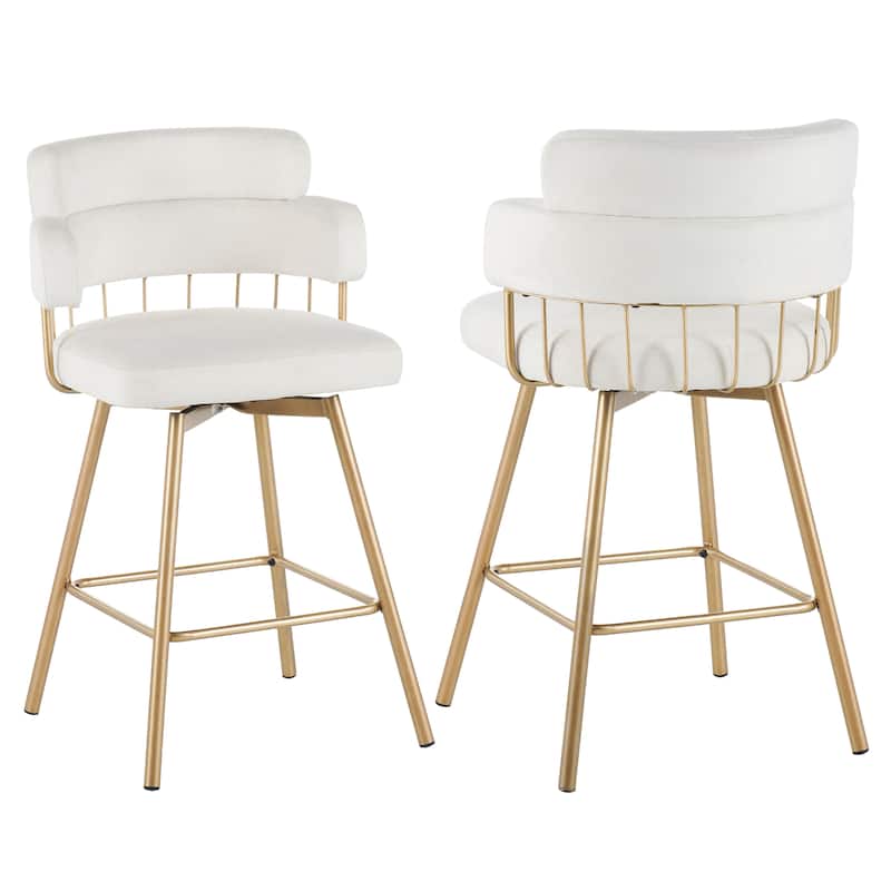 26 Inch Bar Stools Set of 2 Swivel Upholstered Back Metal Legs