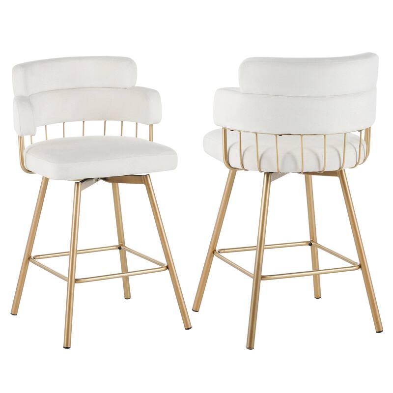 Swivel Counter Stool with Glide Foot Pads, Auto-Return Bar Stool with Tiered Backrest and Bucket Seat