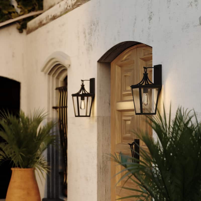 VAXCEL Cottage Grove 1-Light Matte Black Outdoor Wall Sconce made of Durable Metal, Clear Glass Shade, LED Compatible