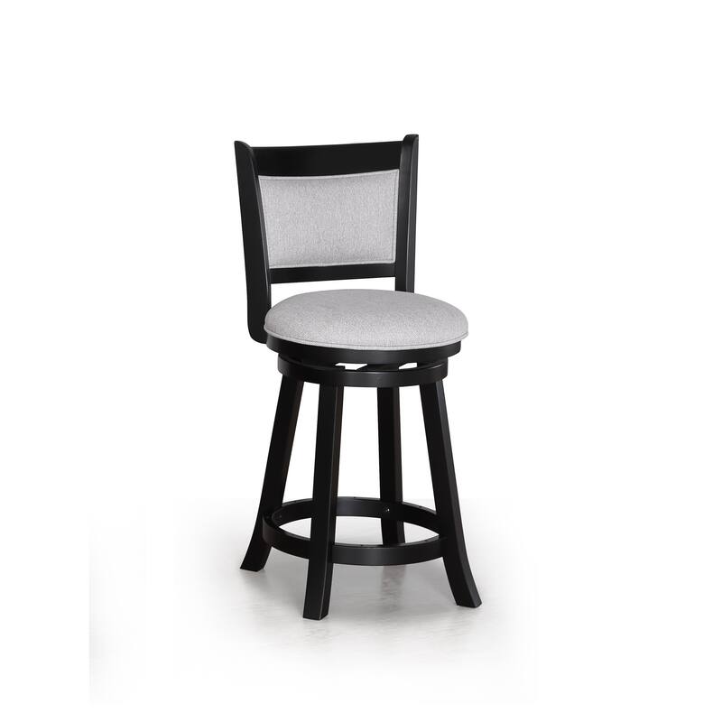 2Pc Swivel Pub Stools Counter Height Chair Upholstered Seat Footrest Wooden Dining Room Furniture Black/Dove - Grey