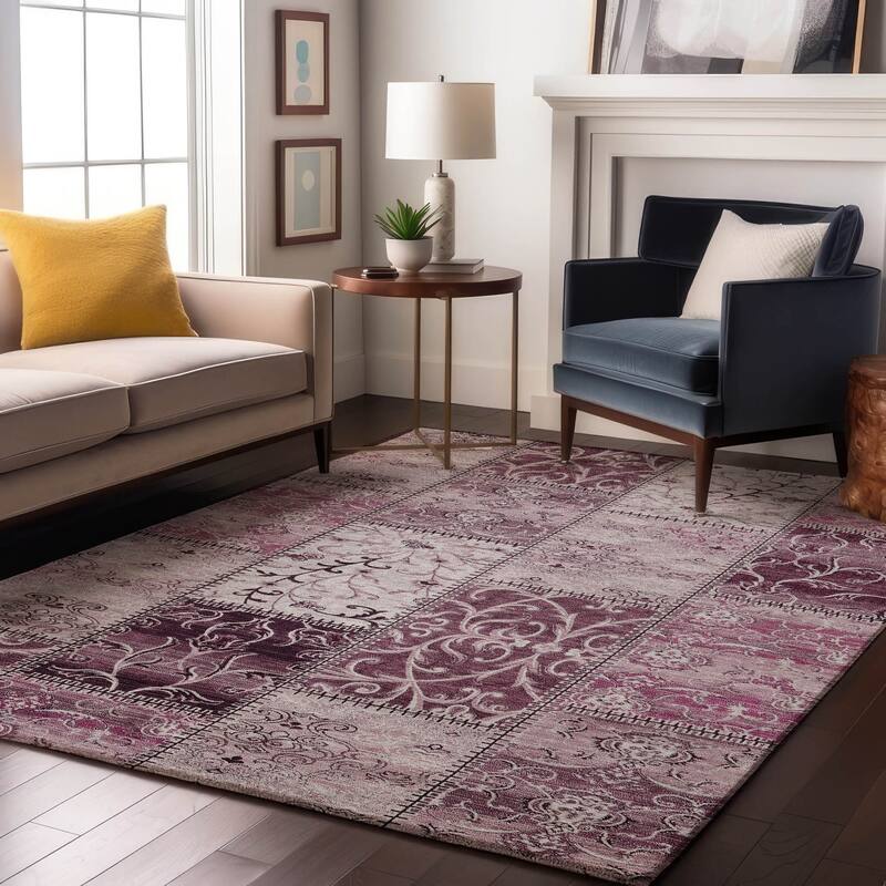 Premium Washable Super Soft Moroccan Boho Patchwork Mayfield Rug - Burgundy - 9' x 12' - Rectangle