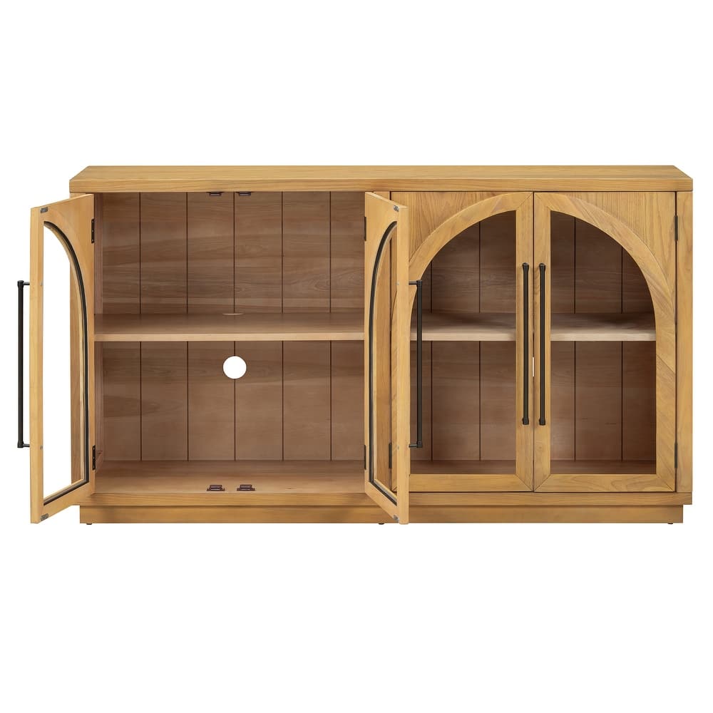 4-Door Large Storage Buffet Cabinet with Glass Doors and Adjustable Shelves