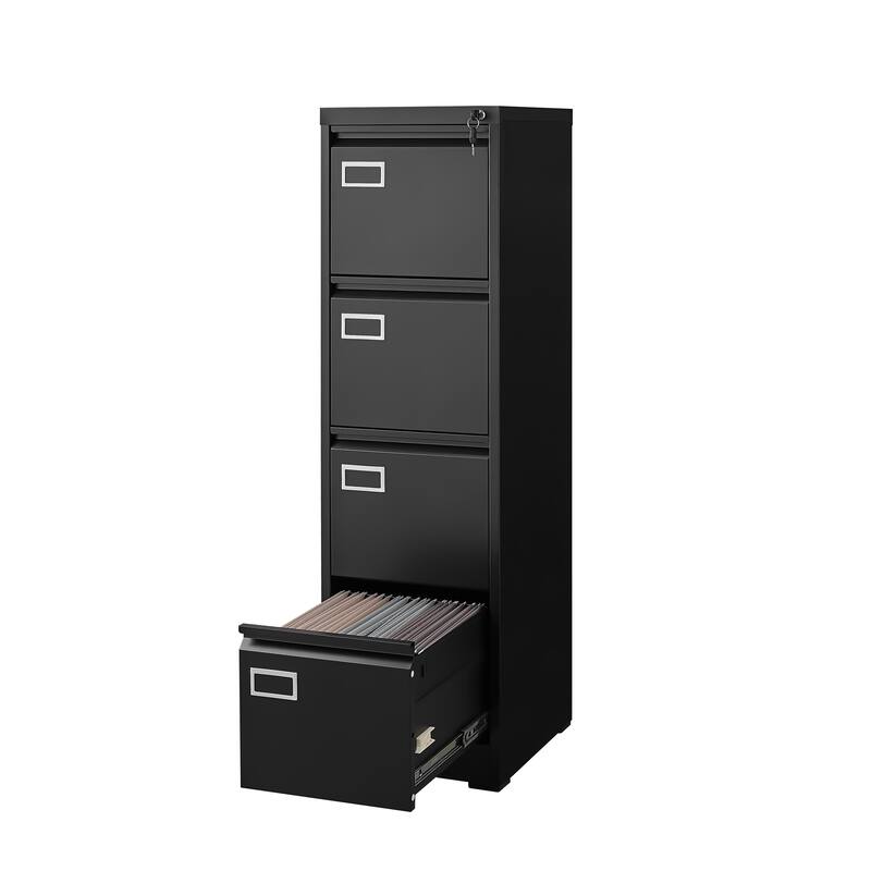 Modern 4-Drawer File Cabinet, Vertical Filing Cabinet with Lock, Silent Slides and Anti-Tilt Design, for Home Office