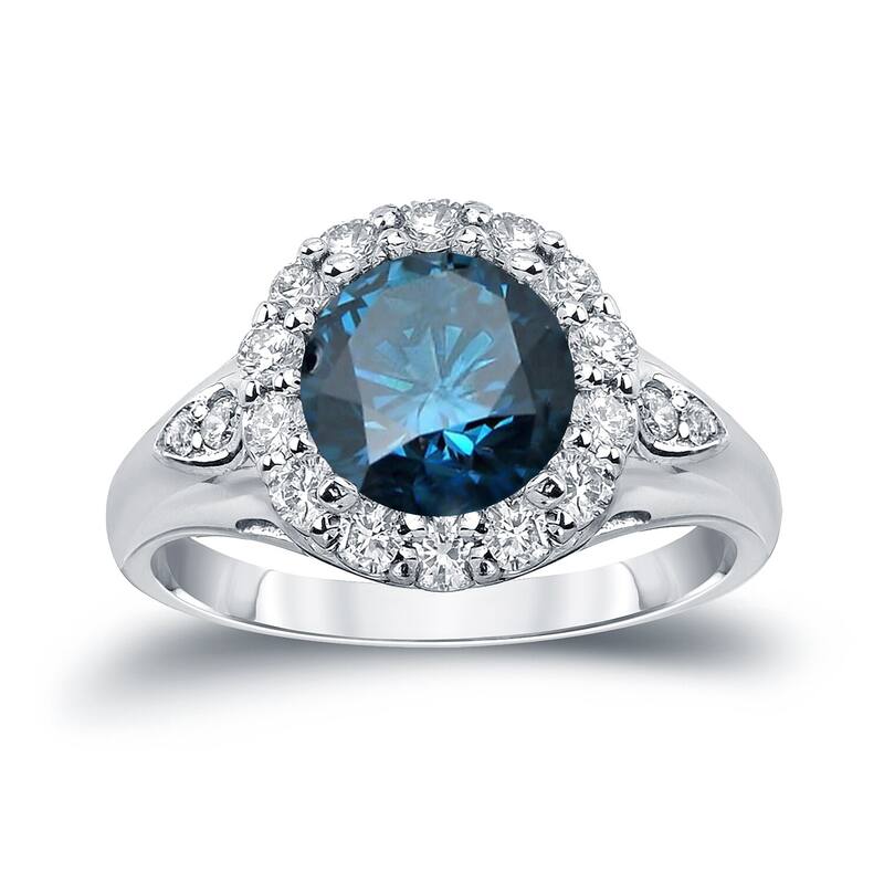 Auriya 14k Gold 3 1/3ctw Round Halo Blue Diamond Engagement Ring (H-I, SI1-SI2) - White - 4