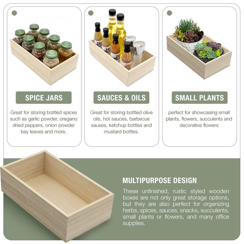 Unfinished Wood Crates, Organizer Bins, Wooden Box, Cabinet Containers - 4-Pack