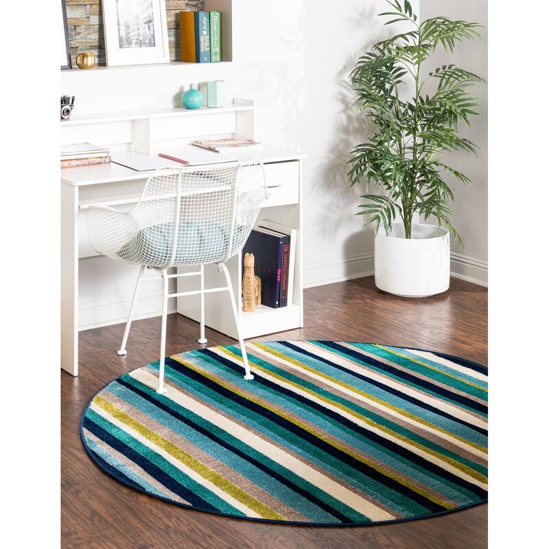 Contemporary Chorisia Collection Area Rug - 3' Round - Teal