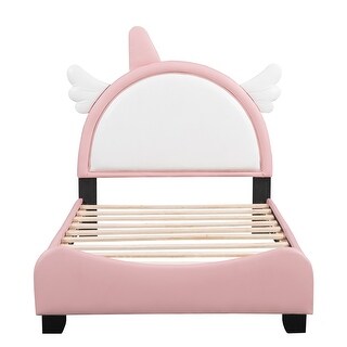 Twin Upholstered Leather Frame Bed w/ Unicorn Shape Headboard for Kids,Pink
