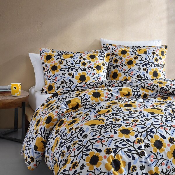 Marimekko Mykero Yellow Cotton Reversible Comforter Set - Bed Bath