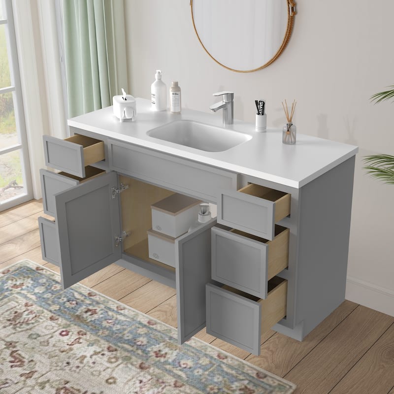 Vanity Art 60" Birch Freestanding Bathroom Vanity Cabinet without Top