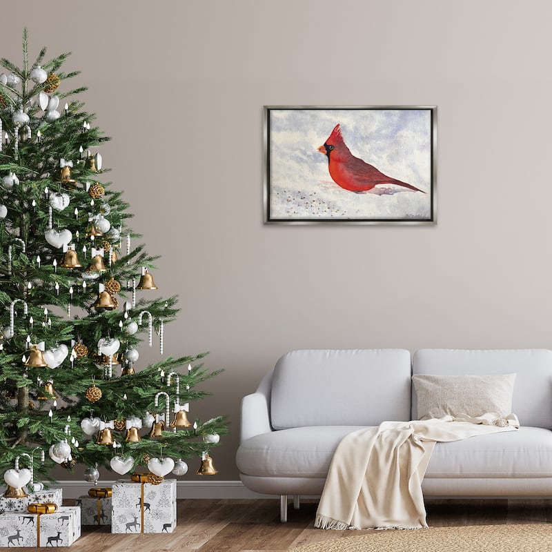 Stupell Red Cardinal in Snow Framed Floater Canvas Wall Art Design By Stephanie Fielden