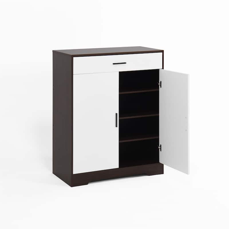 Freestanding Wood Shoe Storage Cabinet w/ 2 Doors ,Adjustable Shelves
