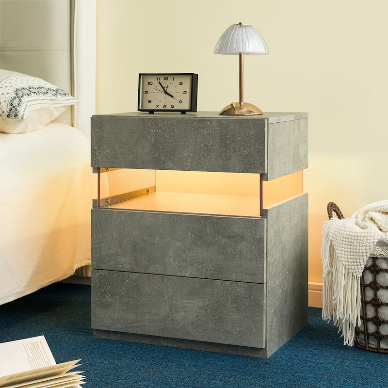 LED Nightstands, 3 Drawer Dresser for Bedroom End Table with Acrylic Board LED Bedside Tables