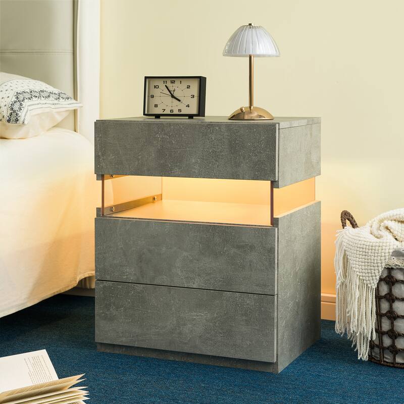 Rossetta Minimalist Stylish Design Nightstand with LED Lights and Storage Drawers
