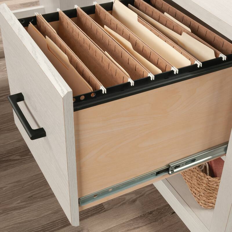 Engineered Wood Transitional L-Shaped Desk with File Drawer, White