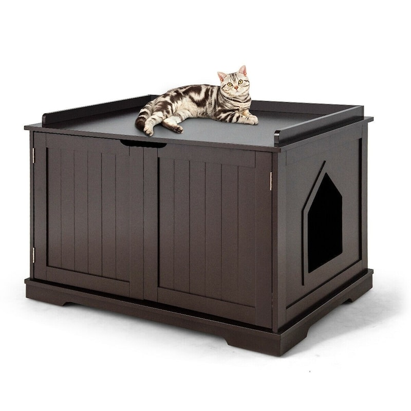 Cat Litter Box Wooden Enclosure Pet House Sidetable Washroom