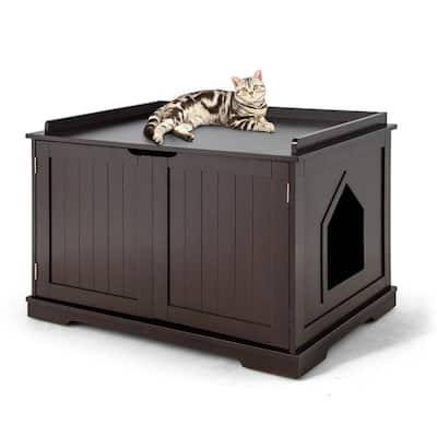 Cat Litter Box Wooden Enclosure Pet House Sidetable Washroom