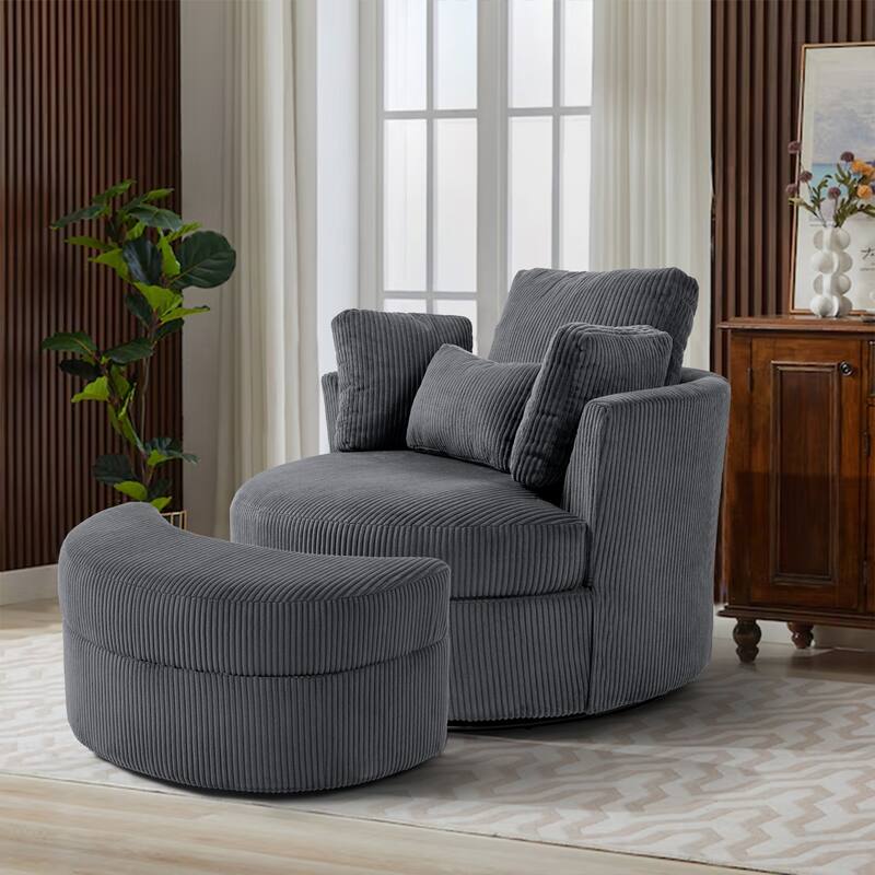 41" W Oversized Accent Barrel Swivel Chair with Moon Storage Ottoman