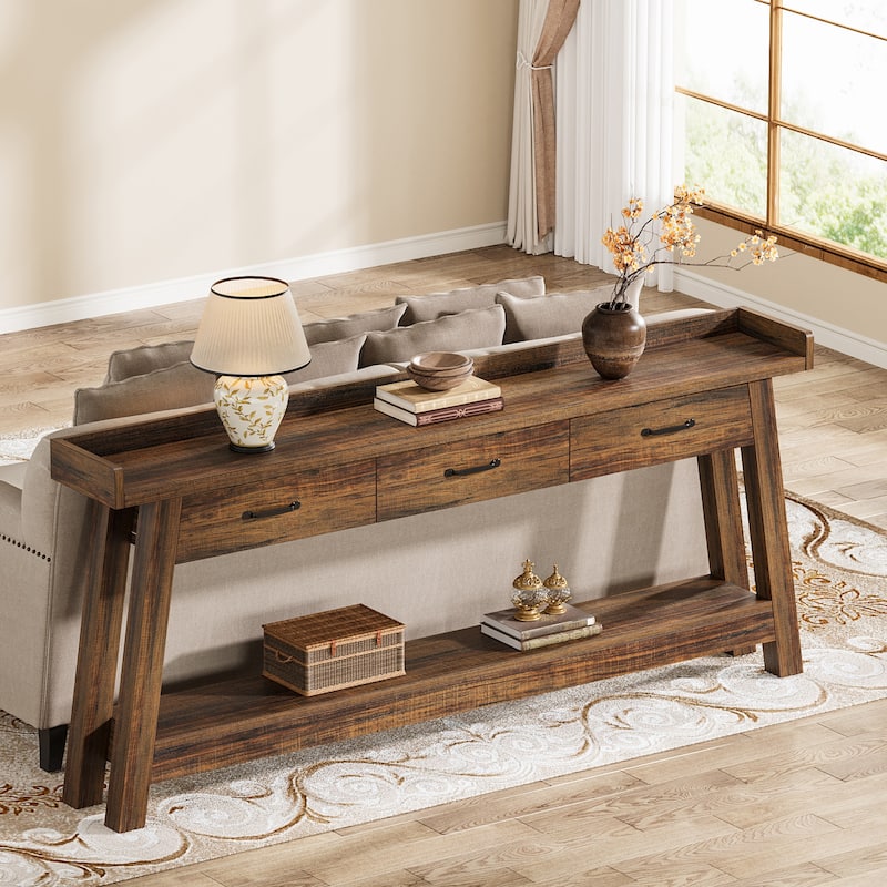 70.9-Inch Sofa Console Table with 3 Drawers, 2-Tier Entryway Table