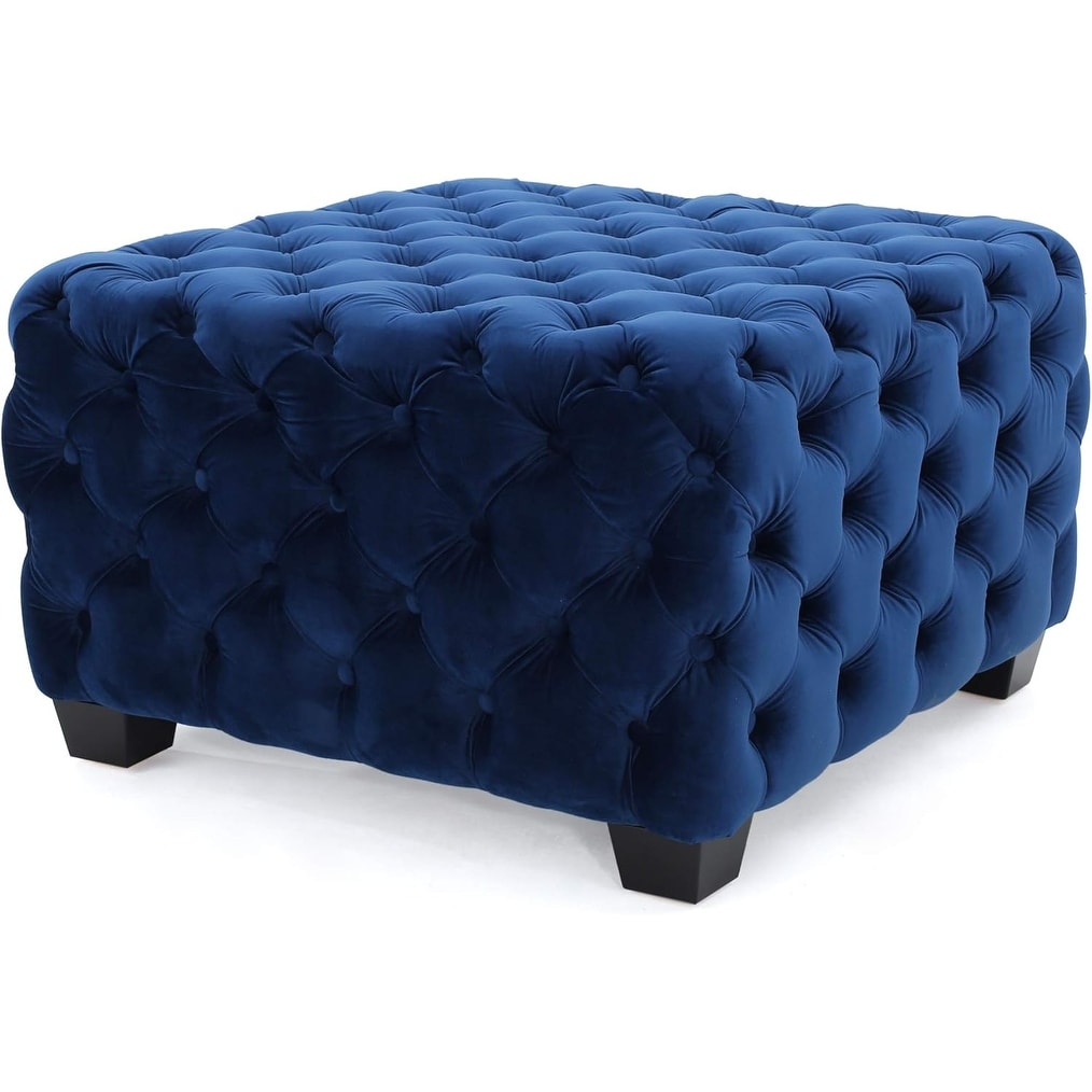 Christopher Knight Home Jaymee Velvet Ottoman, Navy Blue