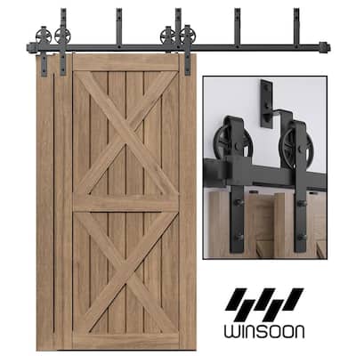 WINSOON 5-16FT Bypass Sliding Barn Door Hardware Kit for Double Doors Big Spoke Wheel