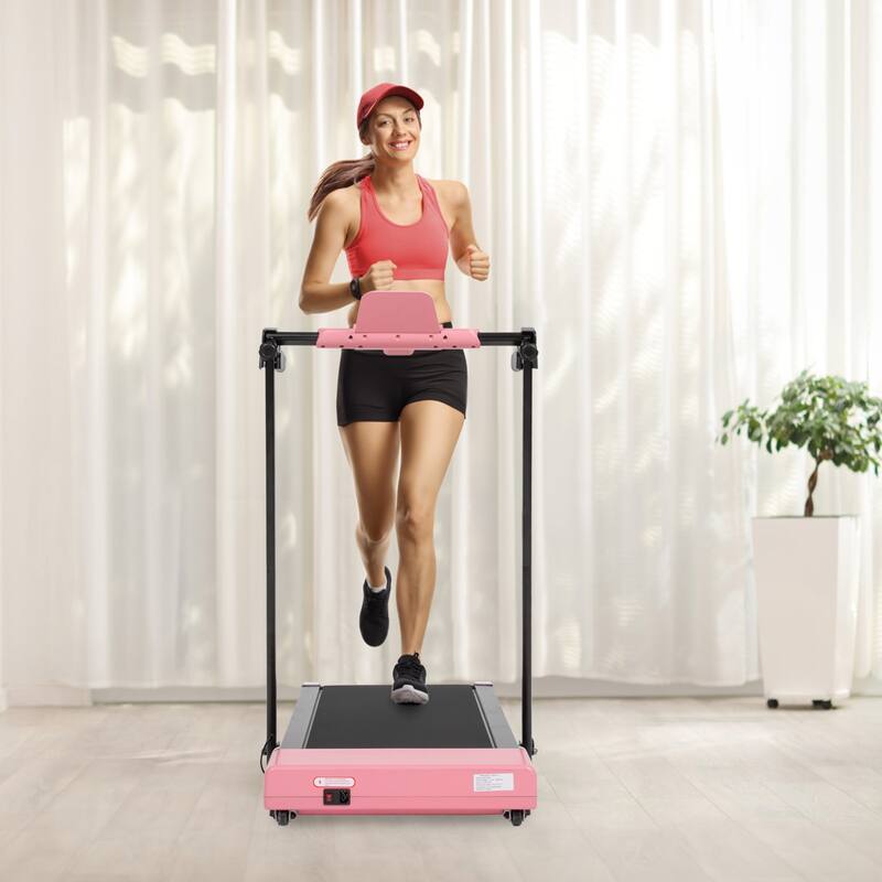 Foldable Walking Treadmill Under Desk Walking Pad Treadmill Compact Fitness Running Machine with LED Displays and Wheels