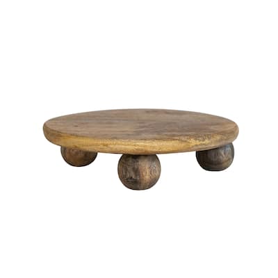 Hand-Carved Mango Wood Cake Pedestal - 9.8"L x 9.8"W x 2.5"H - 9.8"L x 9.8"W x 2.5"H