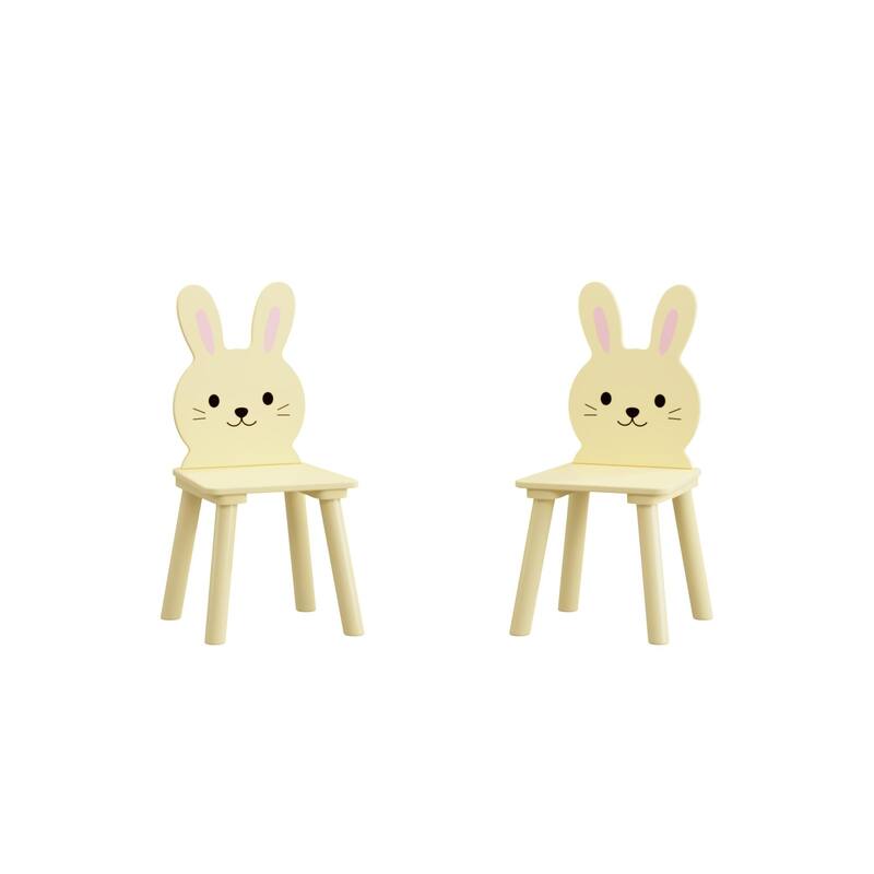 Kids Table and Chair Set with 2 Bunny Chairs, Children's Wooden Activity Table for Toddlers, Cute Animal Design Set