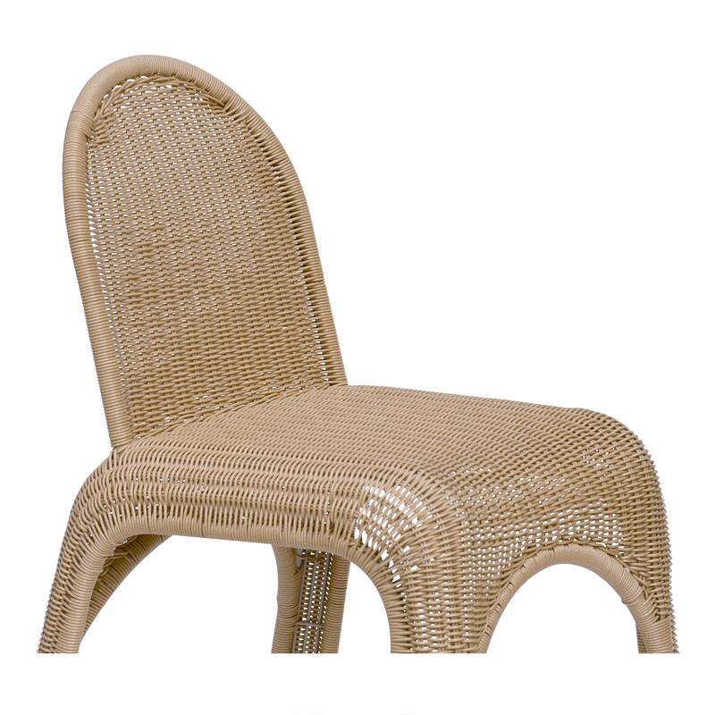 NADAAL STUDIOS Maireth Outdoor Dining Chair, Curved Wicker Design, Iron Frame, Brown Finish - Set of 2