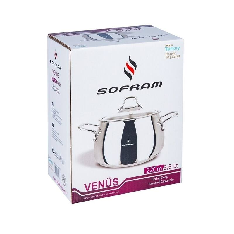Sofram 18/10 Stainless Steel Deep Casserole w/ Glass Lid