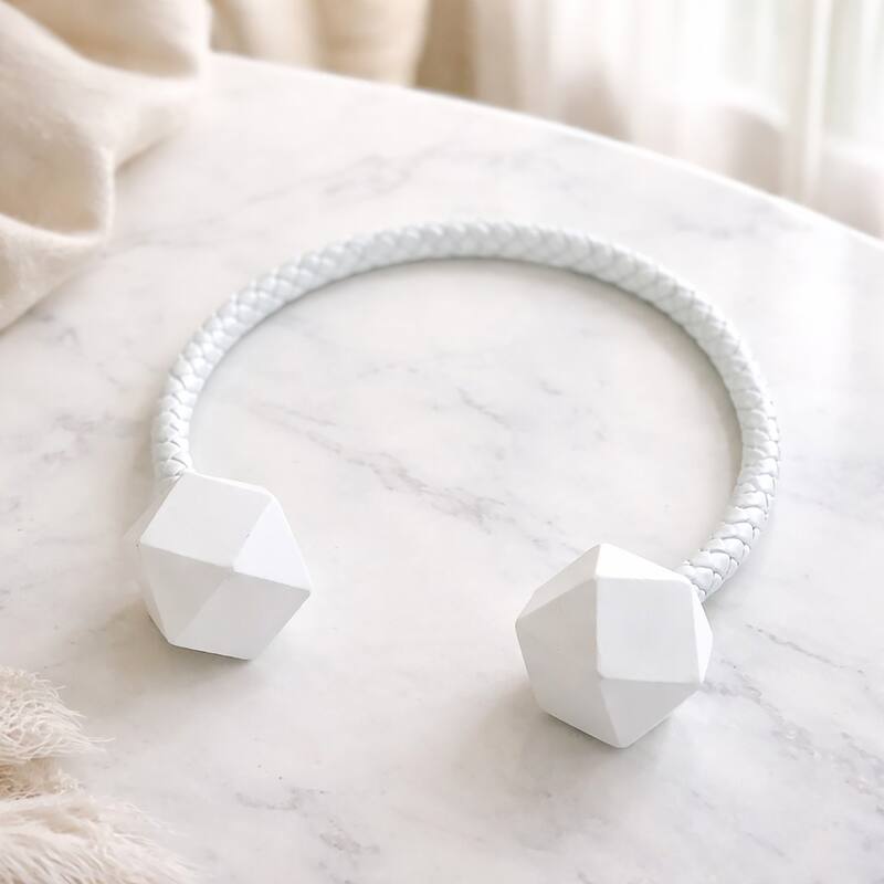 Pure Solid Color Tieback Wooden Tips Faux Leather Covering - 13"L x 1.4"W x 1.4"D