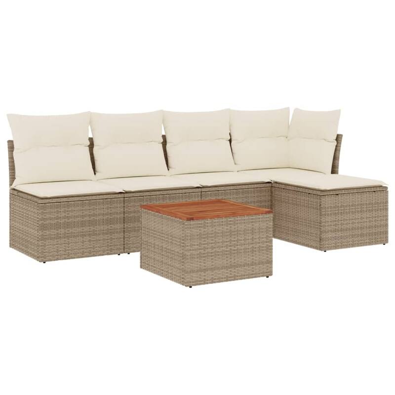 vidaXL Patio Sofa Set with Cushions Outdoor Furniture 6 Piece Poly Rattan - 21.7 x 21.7 x 14.6