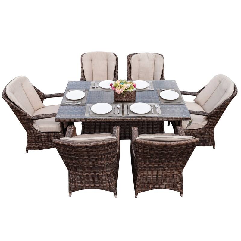 Modern 7-piece Outdoor Rectangular Wicker Aluminum Dining Set with 6 Chairs
