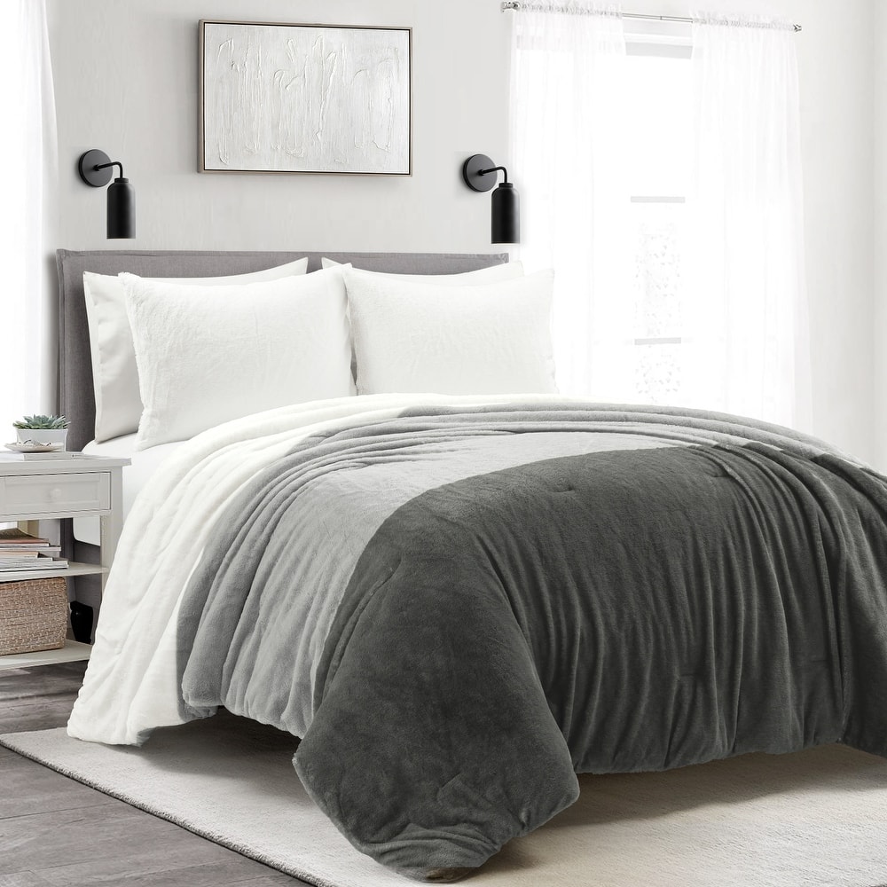 Lush Decor Farmhouse Color Block Ultra Soft Faux Fur All Season Kids Comforter Set