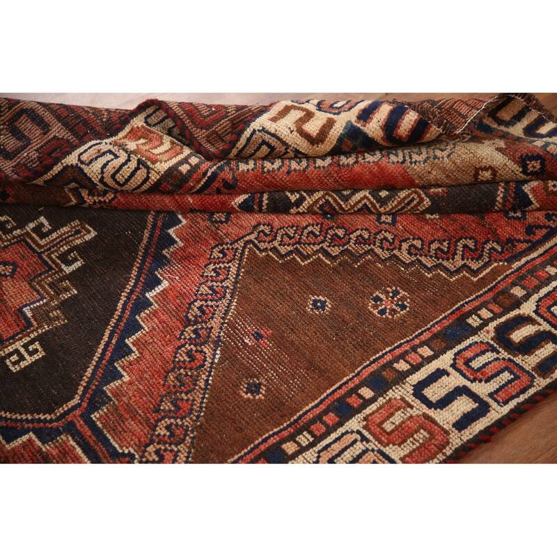 Hand Knotted Oriental 100% Wool Carpet Traditional Tribal Red Qashqai Runner Rug - 8' 7'' X 4' 3''