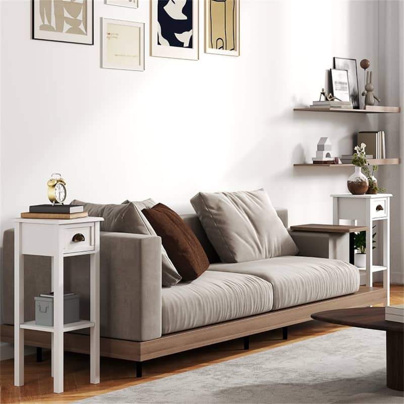 Lightweight and Stylish Bedroom Side Table with Storage Drawer and Bottom Shelf Ideal for Small Spaces