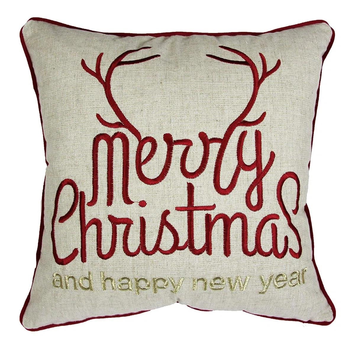 Merry Christmas and Happy New Year Throw Pillow - 20x20 Linen Look with Gold Accents and Insert Set of 2