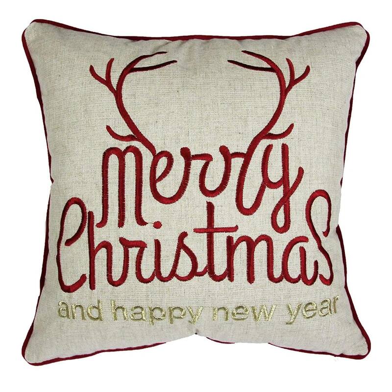 Merry Christmas and Happy New Year Throw Pillow - 20x20 Linen Look with Gold Accents and Insert - Gold