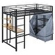 preview thumbnail 43 of 77, Twin/Full Size Loft Bed with Bulit-in Desk and LED Light, Metal Loft Bedframe with Wardrobe, Storage Shelves and Power Outlet
