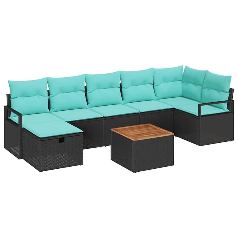 vidaXL 8 Garden Sofa Set with Cushions Black/Grey Poly Rattan - 113 x 48 x 27.2