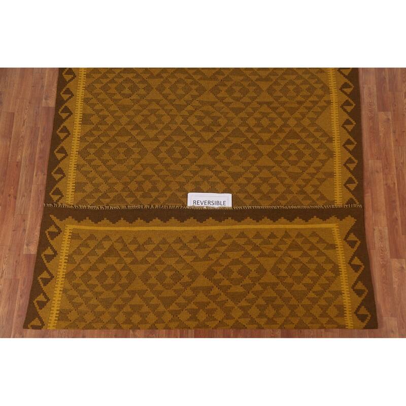 Hand Woven Oriental 100% Wool Carpet Southwestern Geometric Yellow & Gold Kilim Area Rug - 9' 8'' X 6' 6''