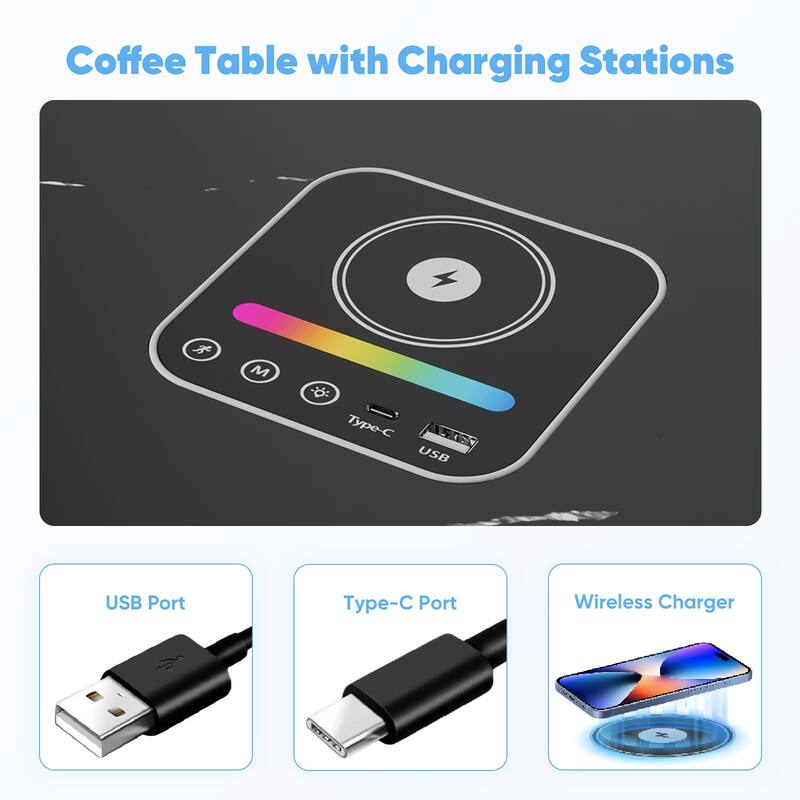 Pocassy 47.2" Living Room Led Tables with Wireless Charging