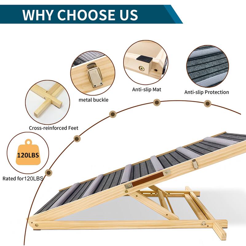 Dog Ramp for Couch, Small Dog Ramp for Sofa, 6 Adjustable Height from 14"to 25", Portable Stable Pet Steps with Non-Slip Pad