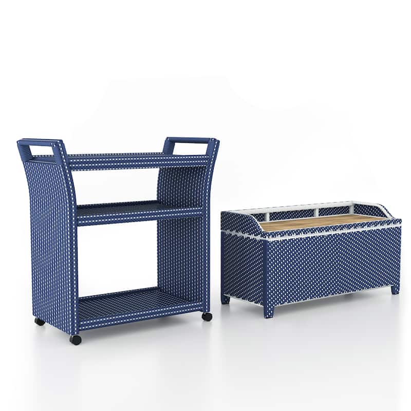 Courtnie Beach Navy Wicker 2-piece Storage Bench and Serving Cart Set by Furniture of America