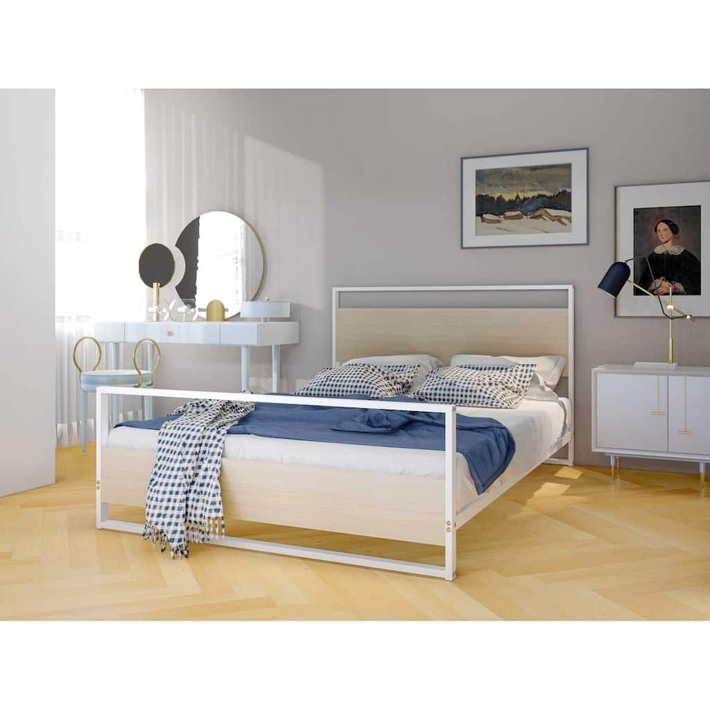 Platform Bed Frame with Metal Legs - Modern Wood Bed