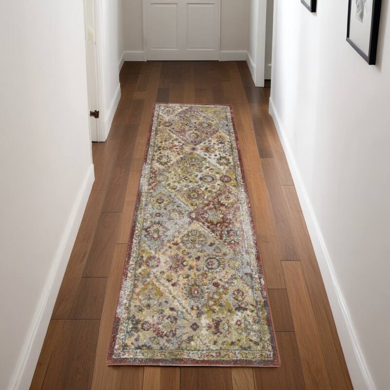 Hoce Power Loomed Distressed Abstract Floral Traditional Stain Resistant Area Rug By HomeRoots - 90' X '26' X '0.5 - 90' X '26' X '0.5 - Green/Teal - Runner