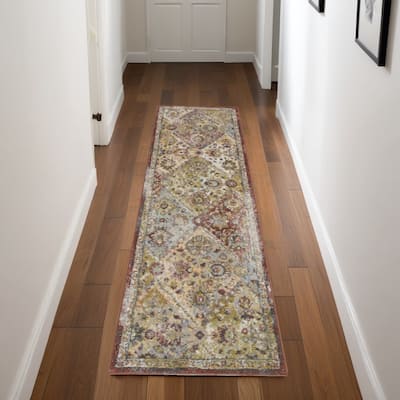 Hoce Power Loomed Distressed Abstract Floral Traditional Stain Resistant Area Rug By HomeRoots - 90' X '26' X '0.5